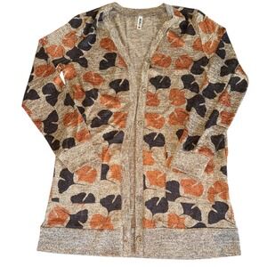 Womens‎ Cardigan Sweater Long Sleeve Ginkgo Leaf Print Button Up